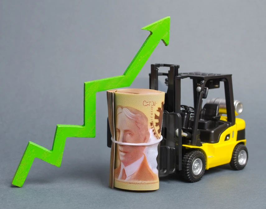 Sales Acceleration Leasing showing a forklift truck carrying a Canadian $1000